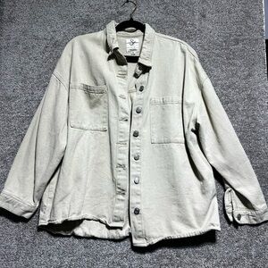 Sugar Stitch Woman’s Denim Beige Button Front Shacket Jacket Size XL